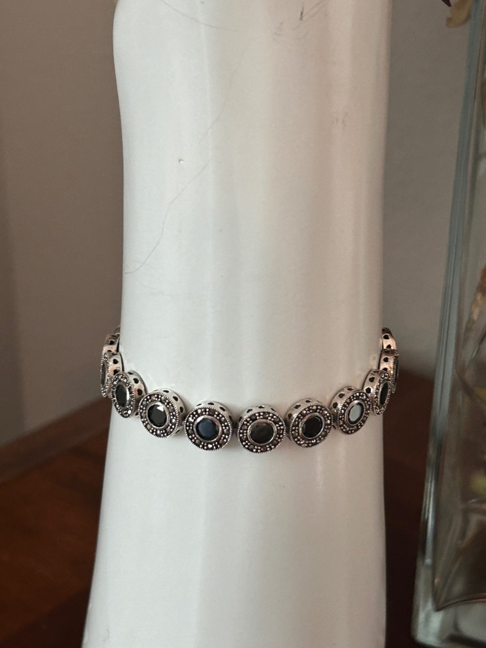 Black, Silver and Marcasite Adjustable Bracelet